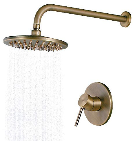 JinYuZe Brass Shower Head Set Waterfall Rainforest Shower Head 8 Inch Wall Mounted Concealed Rain Shower System,Antique Brass (Valve & Trims Included)