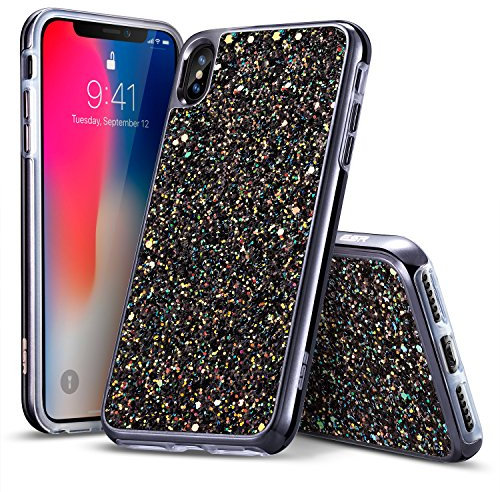 ESR iPhone XS Hülle, iPhone X Hülle [Kabelloses Aufladen Unterstützung], Luxus Glitzer Bling [Glänzende Mode] Designer Schutzhülle für iPhone XS/iPhoneX 5.8 Zoll (Schwarz)