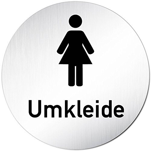 Türschilder24 XXL Türschild • Ø 100 mm • Schild Umkleide Damen • aus Aluminium Vollmaterial • geschliffene Edelstahloptik • 100% Made in Germany