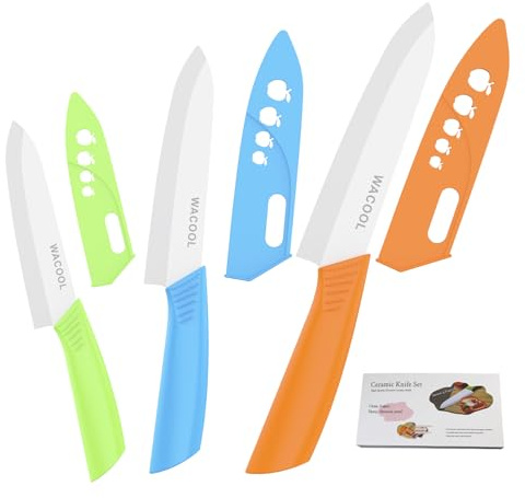 WACOOL Kitchen Ceramic Knife Set with Sheaths, include 3-Piece 6-inch Chef's Knife, 5-inch Utility Knife,4-inch Fruit Paring Knife (Colorful Handle)