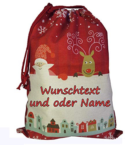 Nikolaussack beidseitig personalisierbar mit Namen, Text, Spruch, / Weihnachtsmann/Rentier/Geschenkbeutel/Jutesack/Nikolaus/personalisierte Verpackung