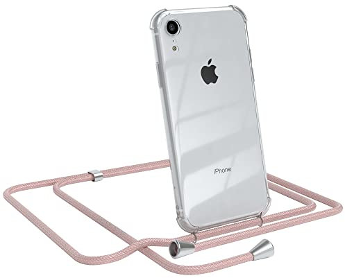 EAZY CASE Handykette kompatibel mit iPhone XR Handyhülle mit Umhängeband, Handykordel mit Schutzhülle, Silikonhülle, Hülle mit Band, Stylische Kette mit Hülle für Smartphone, Rosé-Gold