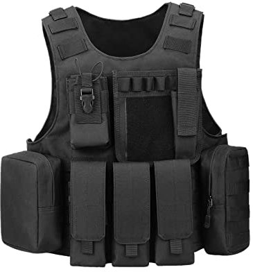 HUNTVP Taktische Weste Tactical Vest für CS Spiele, Militär Fans, Outdoor Wandern, Bergsteigen, Trekking - Einstellbar, Typ-1 Schwarz