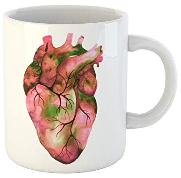 Awowee Coffee Mug Green Anatomy Unusual Human Heart Watercolor Raster Pink Artistic 11 Oz Ceramic Tea Cup Mugs Best Gift Or Souvenir For Family Friends Coworkers
