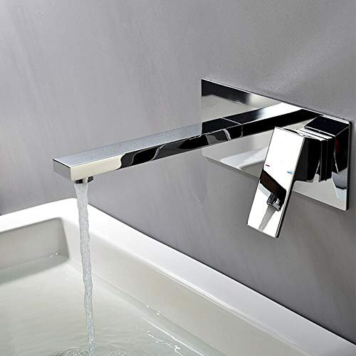 Wasserhahn Wandmontage Waschtisch Armatur Unterputz mit Wandarmatur 2 loch Mischbatterie für Bad Silber