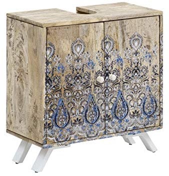 Woodkings® Bad Waschbeckenunterschrank Alcudia mit Holzfuß massiv Holz Mango Bedruckt rustikal Waschtischunterschrank Badmöbel Badezimmer Badschrank Bad Unterschrank Massivholz