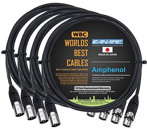 4 Units - 0.5 Meter - Canare L-4E6S, Star Quad Balanced Male to Female Microphone Cables with Amphenol AX3M & AX3F Silver XLR Connectors - Custom Made by WORLDS BEST CABLES