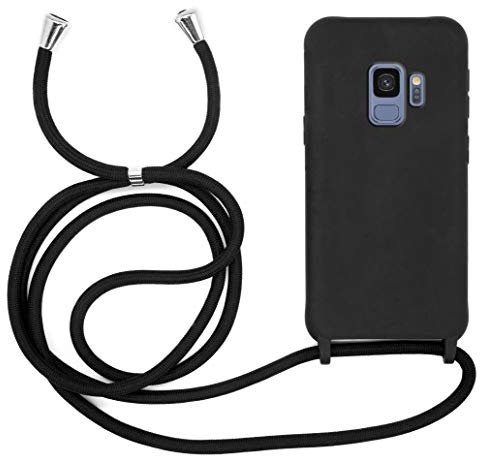 MyGadget Coque Cordon pour Samsung Galaxy S9 - Cover Bumper Silicone Mat Uni avec Collier - Case Tour de Cou - Protection Anti Choc - Skin & Lanière Noir