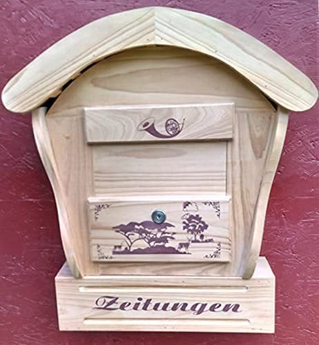 DARLUX Runddach Holzbriefkasten Postkasten mit Zeitungsfach Natur