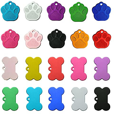 Dzsomt Hundemarke 20 Stück Hundemarken aus Aluminium Personalisierte Hunde Hundemarke Hundeknochen Hundemarke Pfote Hundemarke Personalisiert für Kleine Bis Mittelgroße Hunde und Katzen, Blanko
