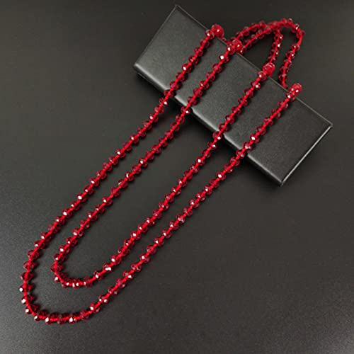 zxcs Collar de Vidrio Largo clásico de 60 Collar Anudado de Cadena Soltera facetada con Gotas de Cristal de Cristal Negro y Rojo