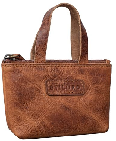 STILORD 'Laura' Mini Porte-clés Femme Cuir Vintage Pochette à Clés pour Portefeuille Porte-Monnaie Petite RFID Blocage en boîte Cadeau, Couleur:Kara - Cognac