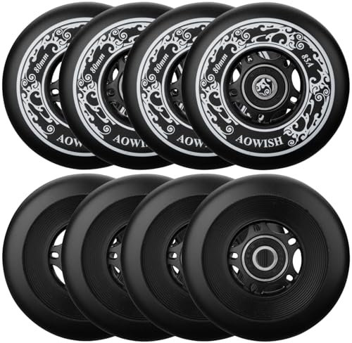 AOWISH 8er-Pack Inline-Skate-Ersatzräder, 85 A, für den Außenbereich, Asphaltformel, Rollerblätter, Räder mit Kugellagern, ABEC-9 und schwimmenden Abstandshaltern (schwarz, 72 mm)