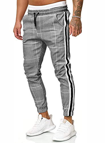 Herren Lange Freizeithose Sporthose Slim Fit Plaid Hose Laufen Jogger Sweatpants Pants, grau, 27-32