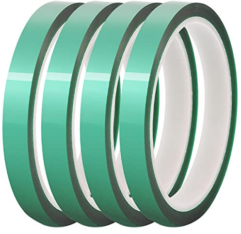 DAOKAI 4 Rollen 10 mm x 33 m (108 Fuß) Hochtemperatur Klebeband PET für 3D Drucker - Hitzebeständiges Thermoband Kapton