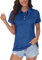 MAGCOMSEN Damen Kurzarm Poloshirts Quick Dry Golfshirts Sport Polo Funktionsshirts Tennis Sommershirt Frauen Klassisch Polohemd Leicht Jogging Shirt für Gym Outdoor Mittelblau M
