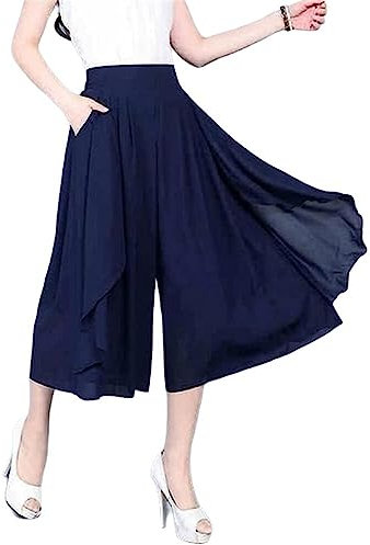Generic Elastische hohe Taillen-dünne Elegante Chiffon-Capris weibliche Hosenröcke Frauen-Sommer-Weite Bein-lose Hosen