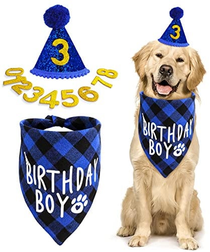 Cobee Hund Geburtstag Bandana Set, Hund Geburtstag Hut Hundegeburtstagskrawatte Krawatten Hund Halstuch Bandana Hunde Zubehör Set Hundegeburtstagsparty für Welpenkatzenhaustie