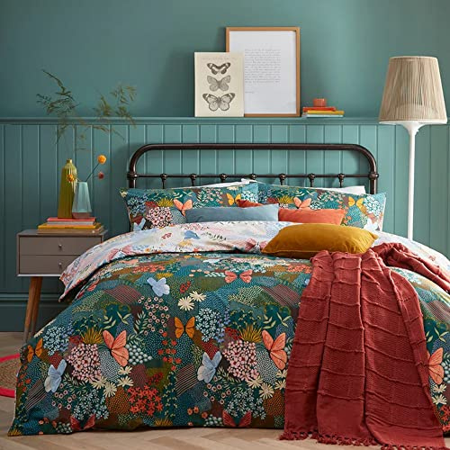 furn. Forage Duvet Cover Set – Wonderland Butterfly Floral Bedding (Teal Green - Single)