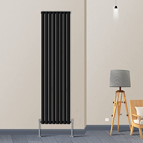 Warmehaus Vertical Column Designer Radiator Oval Panel Single Black 1800x470mm - Modern Central Heating Space Saving Radiators - Perfect for Bathrooms, Kitchen, Hallway, Living Room