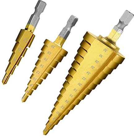 Aniuge 3PCS HSS Step Bits Set High Speed Steel Step Drill Bits Set-(4-12mm,4-20mm and 4-32 mm) Cone Drill Bits Hole Cutter for Wood Stainless Steel Sheet Metal