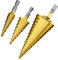 Aniuge 3PCS HSS Step Bits Set High Speed Steel Step Drill Bits Set-(4-12mm,4-20mm and 4-32 mm) Cone Drill Bits Hole Cutter for Wood Stainless Steel Sheet Metal
