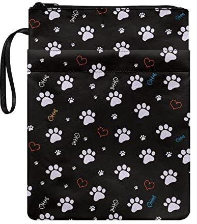 Poceacles Copertine per libri stampati con cuori di zampe di cane per copertina rigida in brossura Custodia per amanti dei libri Custodia per libri con cerniera per adolescenti e adulti, Misura unica