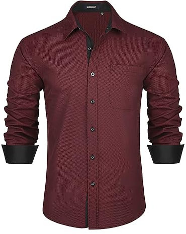 HISDERN Men's Shirts Long Sleeve Formal Dress Shirt Casual Business Button Down Collar Shirt Red XL