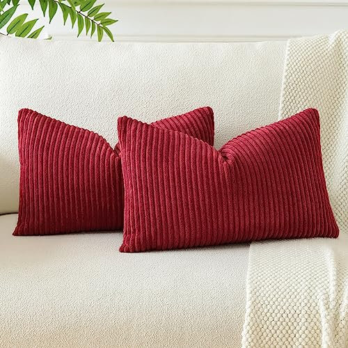 JOTOM 2er Set Cord Kissenbezüge Kissenhülle Dekorative Zierkissen Sofakissen Couchkissen Dekokissen Kissenbezug Deko Kissenhülle für Sofa Wohnzimmer 30x50cm Weinrot