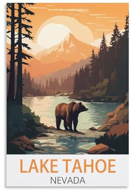 KmoNo Lake Tahoe Nevada Vintage-Reise-Poster, 30 x 45 cm, Poster, Dekoration, Gemälde, Leinwand, Wandkunst, Wohnzimmer, Schlafzimmer