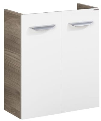 FACKELMANN Luxor Waschbeckenunterschrank schmal – Unterschrank für Waschtisch im Gäste-WC (52 cm x 60 cm x 24 cm) – 2 Türen – SBC Badezimmerschrank hängend in Braun hell/Weiß