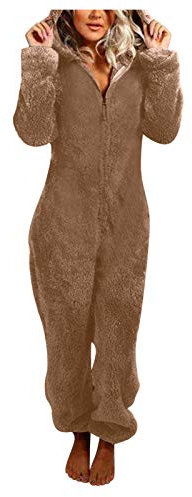 DABAOK Giacche in pile per le donne tuta pigiama casual invernale caldo Rompe pigiameria donna giacca oversize, cachi, XXL
