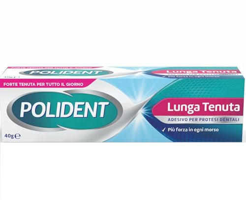 Polident Lunga Tenuta, Adesivo per Protesi Dentale, fino a 12 Ore di Tenuta Giornaliera, Gusto Menta Delicata, 40g