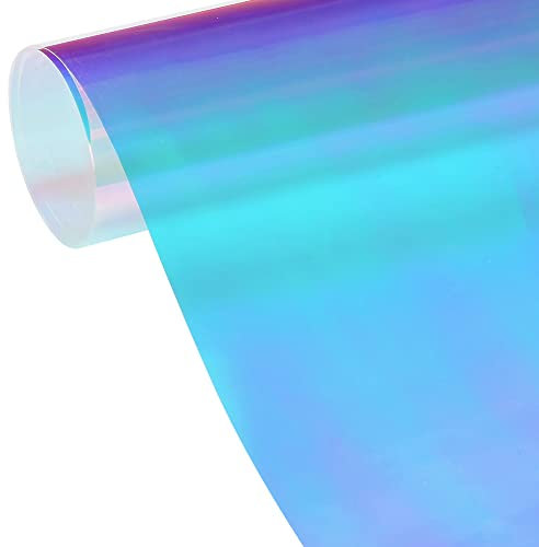 Chameleon Window Film Holographic Decorative Rainbow Color One Way Mirror Daytime Privacy Protection Window Tint Film (Chameleon Blue, 29.5'' x 118.11'')