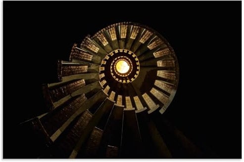 ARTland Wanddeko Wandbild Alu Verbundplatte für Innen & Outdoor Bild 90x60 cm Abstrakte Deko Architektur Treppe Wendeltreppe Holz Spirale Fluchtpunkt U5AO