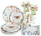 SUNBEAUTY Grün Partygeschirr Set Mit floralem Schmetterlingsmuster Party Dekorationen einschließlich Papier Teller Pappbecher Servietten Strohhalme für Hochzeit Geburtstag Babyshower Deko