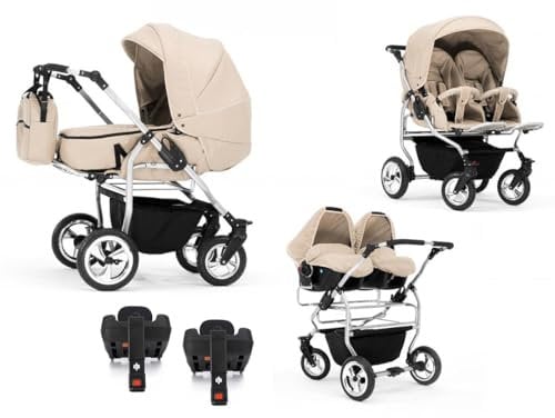 Zwillingskinderwagen 5 in 1 Duo inkl. Autositze und Iso Bases - 14 Teile - in 20 Farben