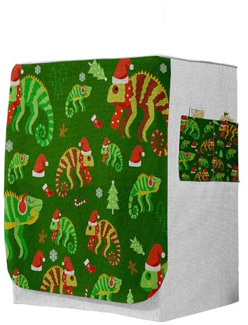 Odot Waschmaschinenabdeckung Staubdicht Sonnenschutz für Frontlader-Waschmaschine Staubdichte Abdeckung Tumble Waschmaschine Trocknerschutz (Weihnachtschamäleon,L-Kapazität 10,5~12kg)