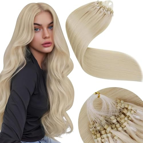 LaaVoo Microlink Hair Extensions Human Hair, 24 Inch 50g, Platinum Blonde | Cold Fusion Micro Loop Extensions for Short Hair, Add Length for Daily Wear, Easy to Maintain, Nautral Look