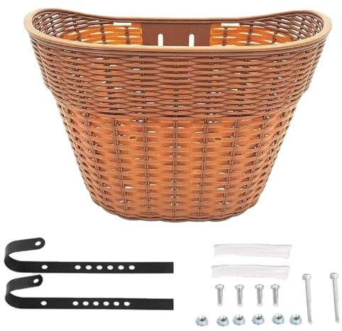 Bike Front Basket Bike Basket, Easy to Install Pannier Storage Basket, Cargo Rack for Picnic, Shopping, Camping Women, brown