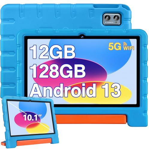 ZIOVO Tablet 10 Pollici Android 13 Tableta, 12GB RAM+128GB ROM(TF 1TB), 5G WiFi Tablet, Octa-Core 2.0 GHz,BT 5.0/8+5 MP/6000mAh/Widget/Tablet per Bambini,Tablets con EVA Caso-Blu