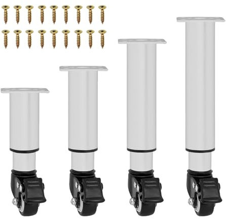 Lot de 4 pieds de meubles avec roulettes pivotantes, réglables en hauteur avec frein, pieds de lit, pieds d'armoire, pivotants à 360 °, pour canapé, lit, armoire, table, meubles (blanc, 24,5 à 36 cm)