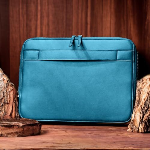 Personalised Leather Laptop Case 13 14 15 16 / Tablet iPad Carrying Case Protective Zipper Cover Bag/Lenovo HP Dell MacBook Air & Pro Sleeve/Corporate Gift (Sophisticated Blue, 15-16 inch)