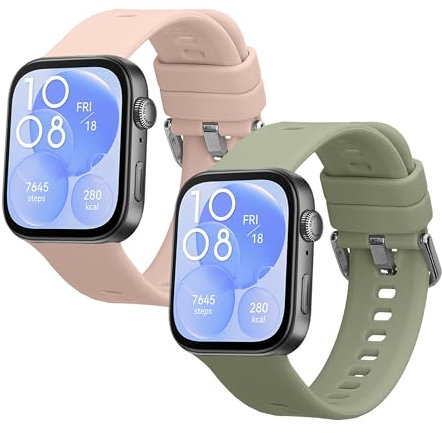 kwmobile Straps Compatible with Huawei Watch Fit 3 / Fit 4 Straps - 2x Replacement Silicone Watch Bands - Smartwatch or Fitness Tracker - Pastel Green/Dusty Pink