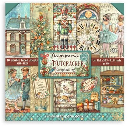 Stamperia - Scrapbook Paper Pad for Scrapbooks, Albums, Card Making, Bullet Journals and More, Acid Free, Double-Sided, Perfect for Hobbies, Crafts, and Gifting (The Nutcracker) (20.3 x 20.3cm)