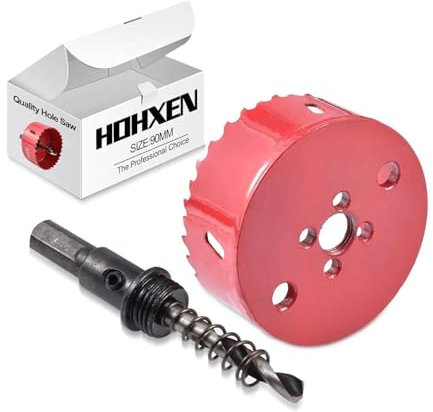 HOHXEN Scie à Trou 90mm, M42 HSS Fraise à Trou Ouvert Bimétallique avec Foret de Positionnement pour Couper L'acier Doux, L'acier Inoxydable, Fonte, Laiton, L'aluminium, Bois, PVC, Plaques de Plâtre