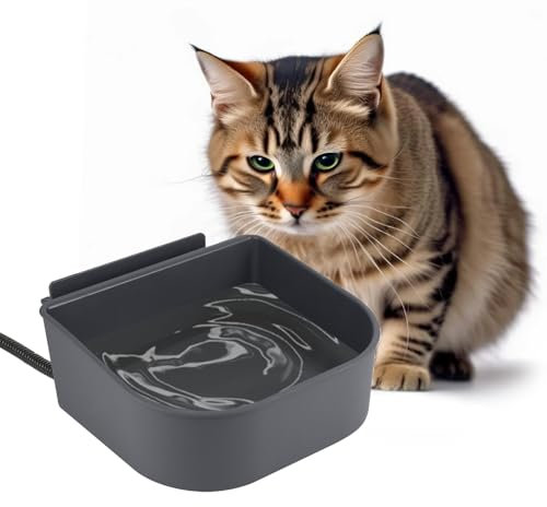 Enjoying Beheizter Wassernapf für Kleintiere, Hängend, 1L, Isolierter Wassernapf für Katzen, Hunde, Kaninchen, Hühner, mit Anti-Biss-Draht, Grau