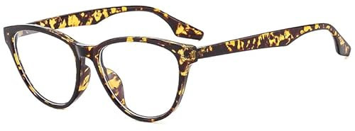 YAMEIZE Cat Eye Blue Light Blocking Glasses for Women Retro Round Anti Eyestrain Clear Lens Eyeglasses Computer Gaming Glasses (Leopard Clear)