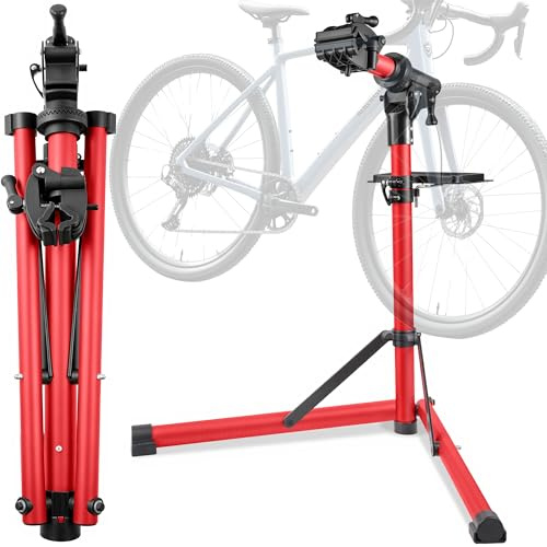 Robuster E-Bike-Reparaturständer, 50 kg, Fahrrad-Arbeitsplatz-Wartung | Starke 360°-Klemme, leichte Aluminiumkonstruktion, einfach zusammenklappbar, Balance-Stange, magnetische Werkzeugablage