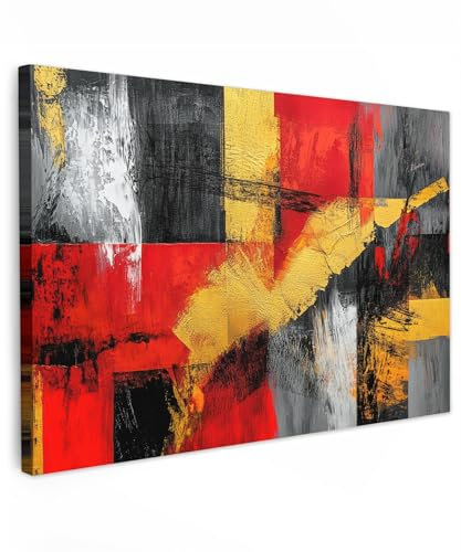 MuchoWow© Bild auf Leinwand Groß 120x80 cm XXL Schlafzimmer Bilder Badezimmer Wand Deko Wohnzimmer Modern Wanddeko Bilderwand Geschenk Abstrakte Kunst - Gold - Schwarz